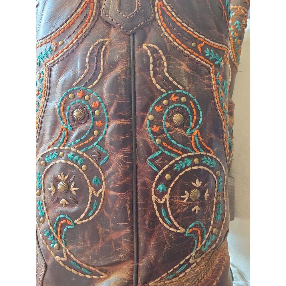 Corral Western Boots Size 8M Brown Embroidered Steer Head Square Toe Comfort - Picture 12 of 12